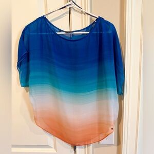 Guess Blue and Orange Gradient Sheer Blouse